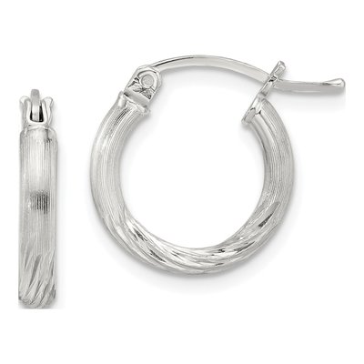 Sterling Silver 17mm Diamond-Cut Hoop Earrings