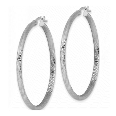 Sterling Silver 47mm Diamond-Cut Hoop Earrings – view 3
