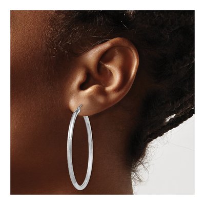 Sterling Silver 47mm Diamond-Cut Hoop Earrings – view 4