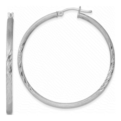 Sterling Silver 47mm Diamond-Cut Hoop Earrings