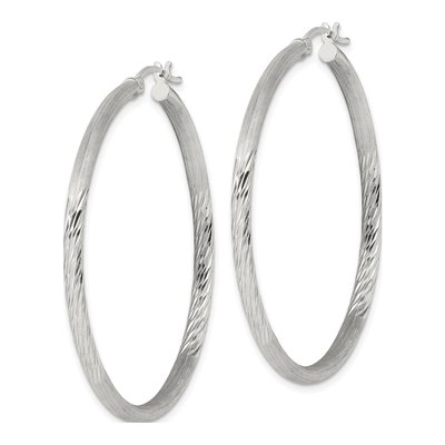 Sterling Silver 47mm Diamond-Cut Hoop Earrings – view 3