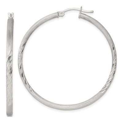 Sterling Silver 47mm Diamond-Cut Hoop Earrings