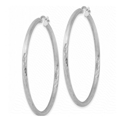 Sterling Silver 52mm Diamond-Cut Hoop Earrings – view 3