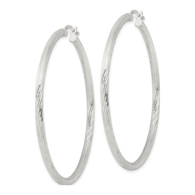 Sterling Silver 50mm Diamond-Cut Hoop Earrings – view 3