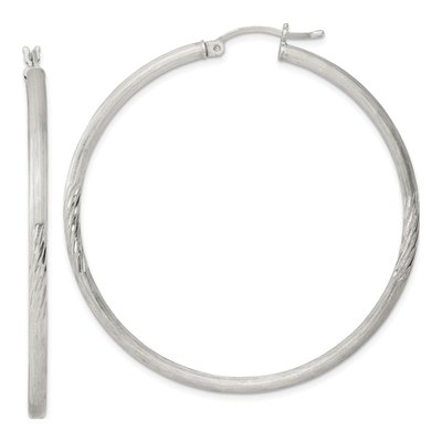 Sterling Silver 50mm Diamond-Cut Hoop Earrings