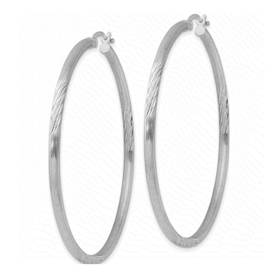 Sterling Silver 57mm Diamond-Cut Hoop Earrings – view 3
