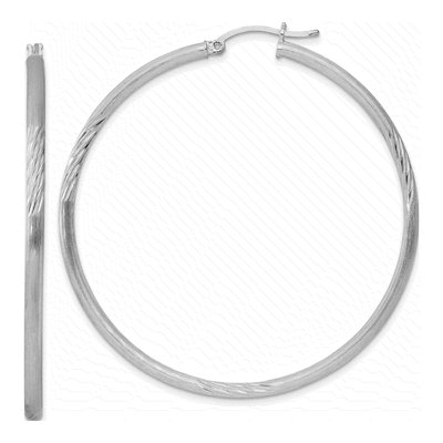 Sterling Silver 57mm Diamond-Cut Hoop Earrings