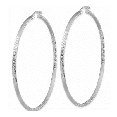 Sterling Silver 72mm Diamond-Cut Hoop Earrings – view 3