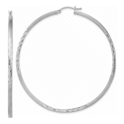 Sterling Silver 72mm Diamond-Cut Hoop Earrings