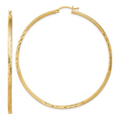 Gold-Plated Sterling Silver 72mm Gold-Flash Diamond-Cut Hoop Earrings