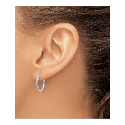Sterling Silver 18mm Diamond-Cut Hoop Earrings – view 4