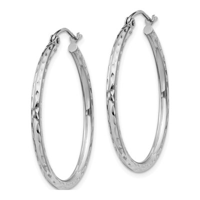 Sterling Silver 32mm Diamond-Cut Hoop Earrings – view 3