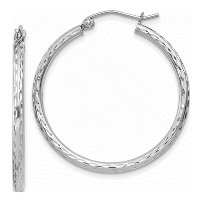 Sterling Silver 32mm Diamond-Cut Hoop Earrings