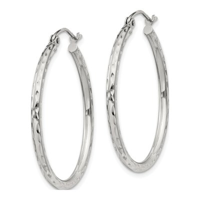 Sterling Silver 32mm Diamond-Cut Hoop Earrings – view 3