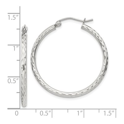 Sterling Silver 32mm Diamond-Cut Hoop Earrings – view 5