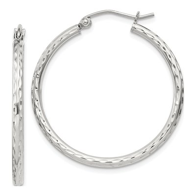 Sterling Silver 32mm Diamond-Cut Hoop Earrings