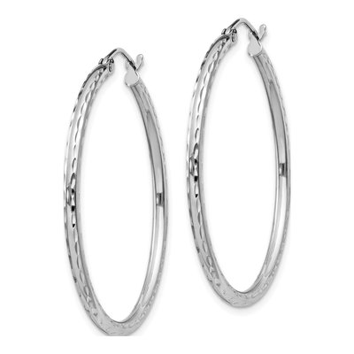 Sterling Silver 37mm Diamond-Cut Hoop Earrings – view 3