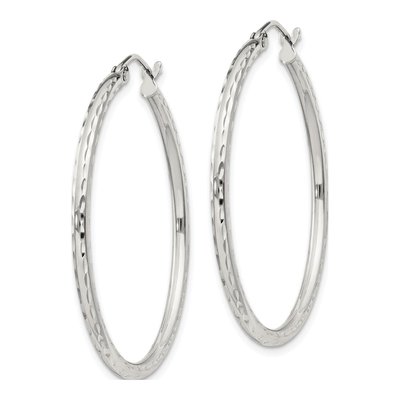 Sterling Silver 37mm Diamond-Cut Hoop Earrings – view 3