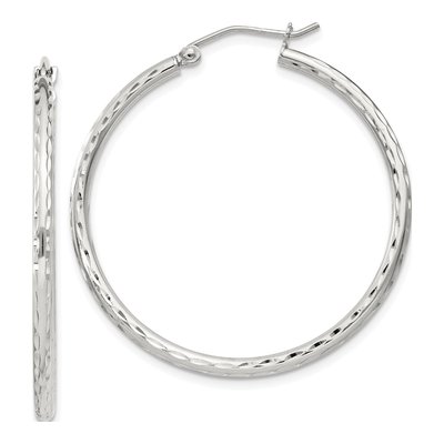 Sterling Silver 37mm Diamond-Cut Hoop Earrings