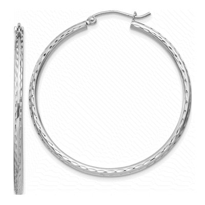 Sterling Silver 43mm Diamond-Cut Hoop Earrings
