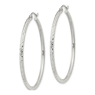 Sterling Silver 43mm Diamond-Cut Hoop Earrings – view 3