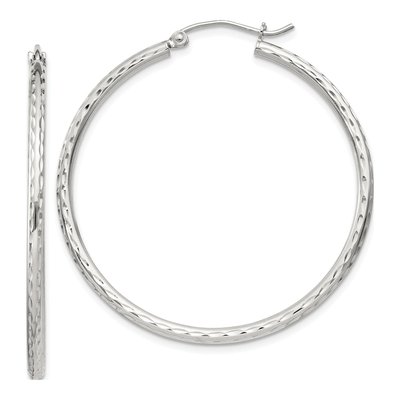 Sterling Silver 43mm Diamond-Cut Hoop Earrings