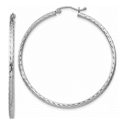 Sterling Silver 47mm Diamond-Cut Hoop Earrings