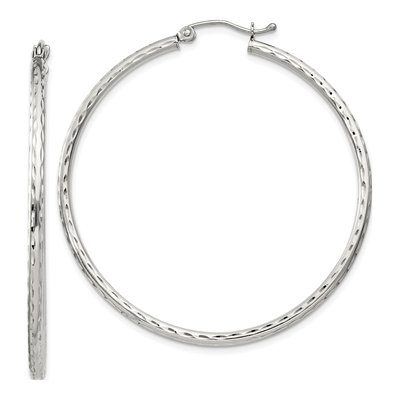 Sterling Silver 47mm Diamond-Cut Hoop Earrings