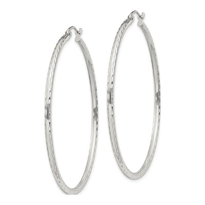 Sterling Silver 52mm Diamond-Cut Hoop Earrings – view 3