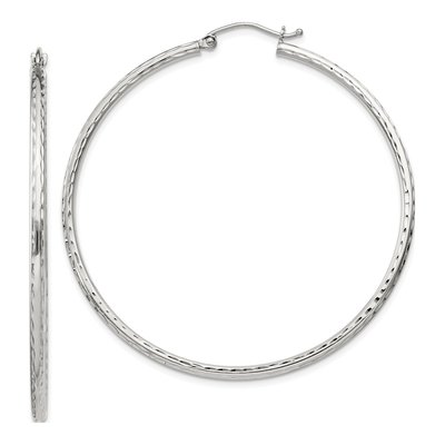 Sterling Silver 52mm Diamond-Cut Hoop Earrings
