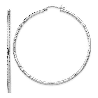Sterling Silver 57mm Diamond-Cut Hoop Earrings