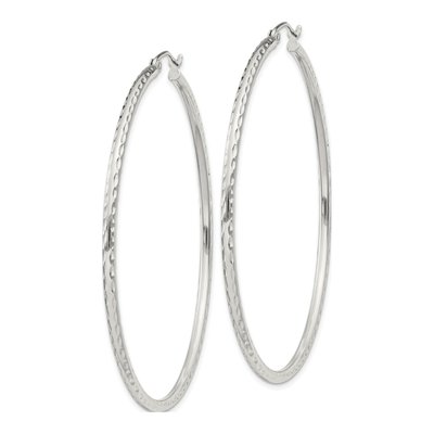 Sterling Silver 57mm Diamond-Cut Hoop Earrings – view 3
