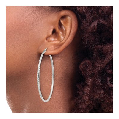 Sterling Silver 57mm Diamond-Cut Hoop Earrings – view 4
