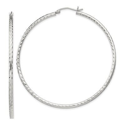 Sterling Silver 57mm Diamond-Cut Hoop Earrings