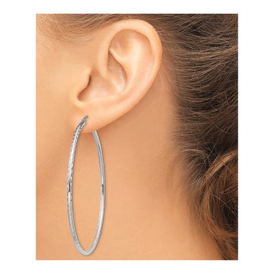 Sterling Silver 62mm Diamond-Cut Hoop Earrings – view 4