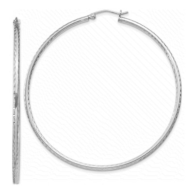 Sterling Silver 62mm Diamond-Cut Hoop Earrings