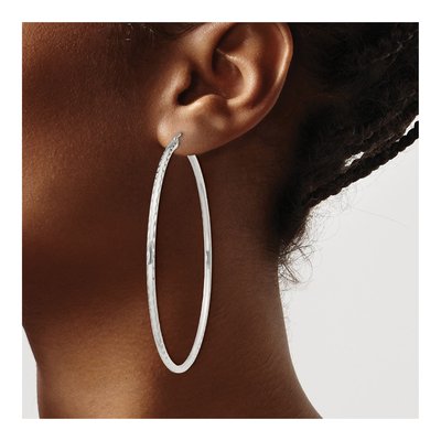 Sterling Silver 62mm Diamond-Cut Hoop Earrings – view 4