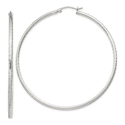 Sterling Silver 62mm Diamond-Cut Hoop Earrings