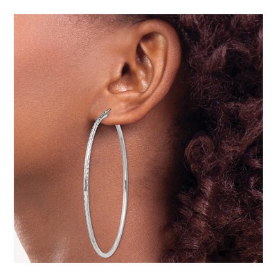 Sterling Silver 67mm Diamond-Cut Hoop Earrings – view 4