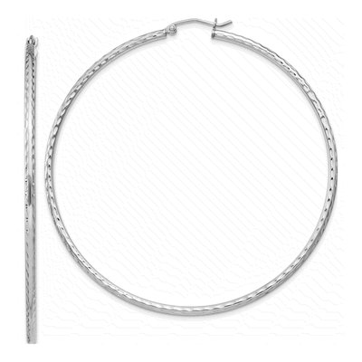 Sterling Silver 67mm Diamond-Cut Hoop Earrings