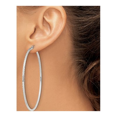 Sterling Silver 67mm Diamond-Cut Hoop Earrings – view 4