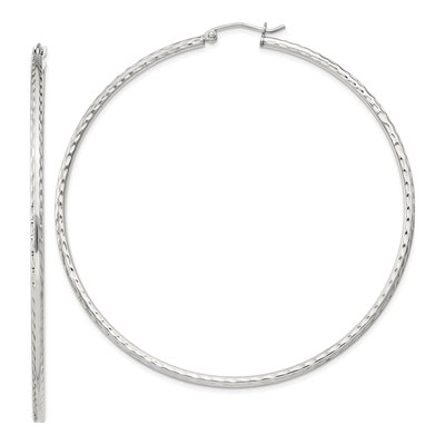 Sterling Silver 67mm Diamond-Cut Hoop Earrings