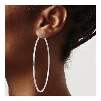 Sterling Silver 72mm Diamond-Cut Hoop Earrings – view 4
