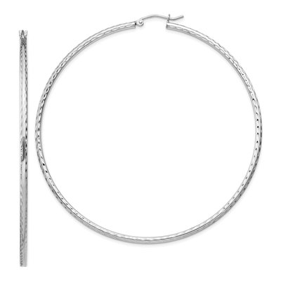 Sterling Silver 72mm Diamond-Cut Hoop Earrings