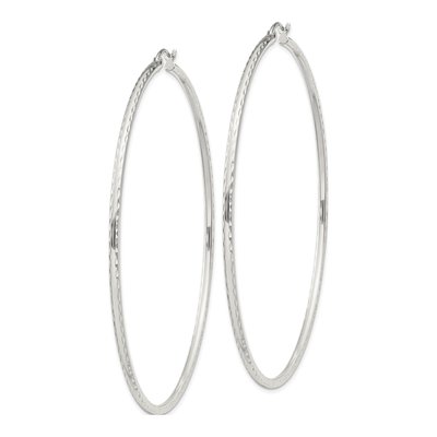 Sterling Silver 72mm Diamond-Cut Hoop Earrings – view 3