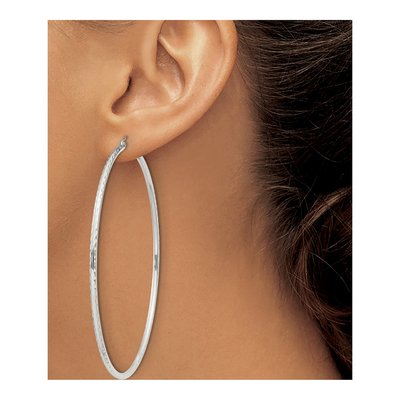 Sterling Silver 72mm Diamond-Cut Hoop Earrings – view 4