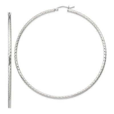 Sterling Silver 72mm Diamond-Cut Hoop Earrings