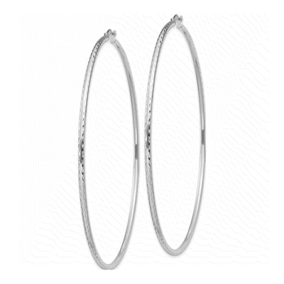 Sterling Silver 82mm Diamond-Cut Hoop Earrings – view 3