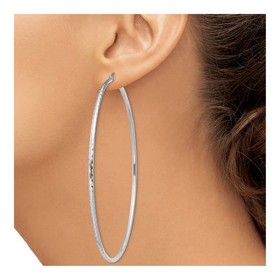 Sterling Silver 82mm Diamond-Cut Hoop Earrings – view 4