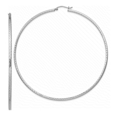 Sterling Silver 82mm Diamond-Cut Hoop Earrings